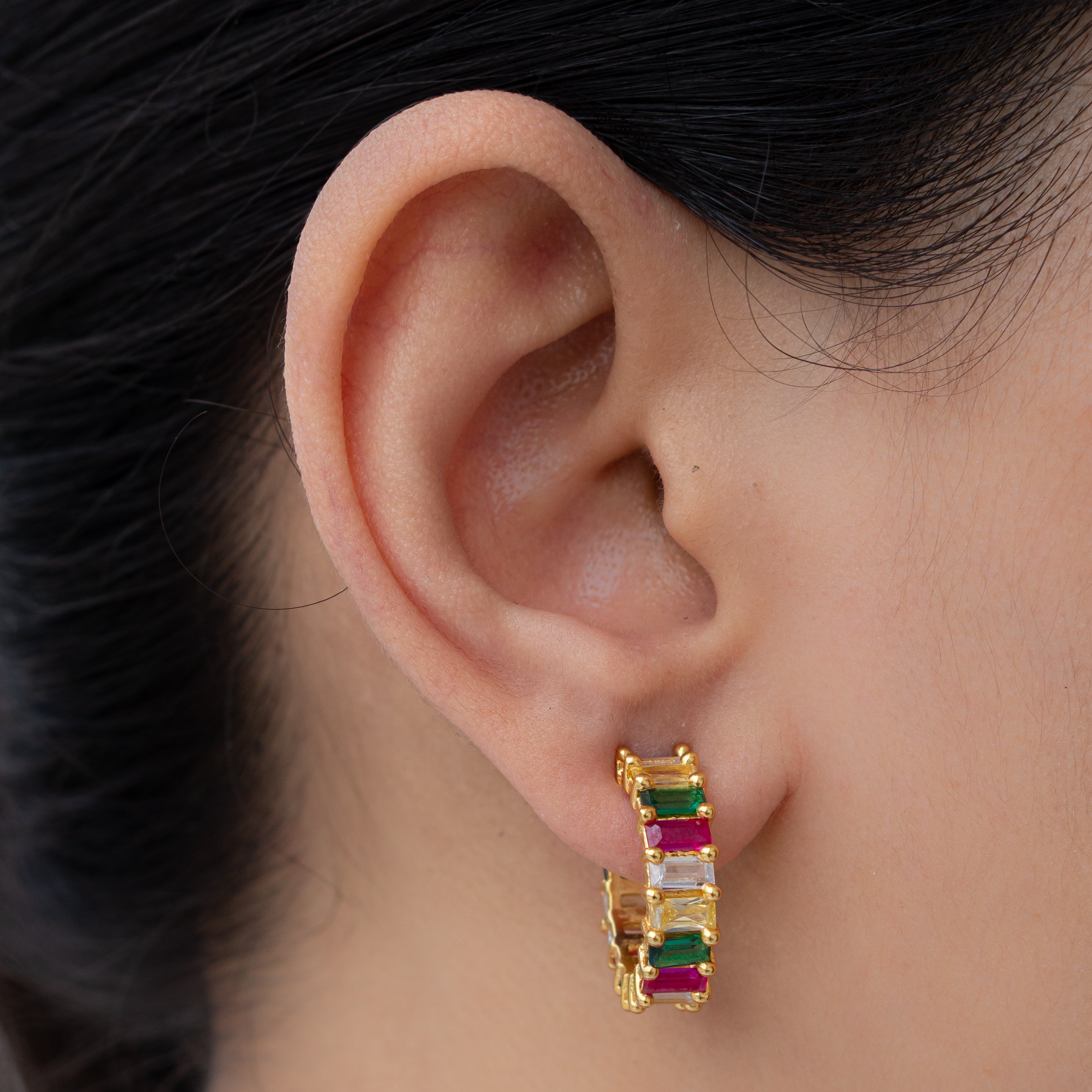Multi colour baguette hoop earrings