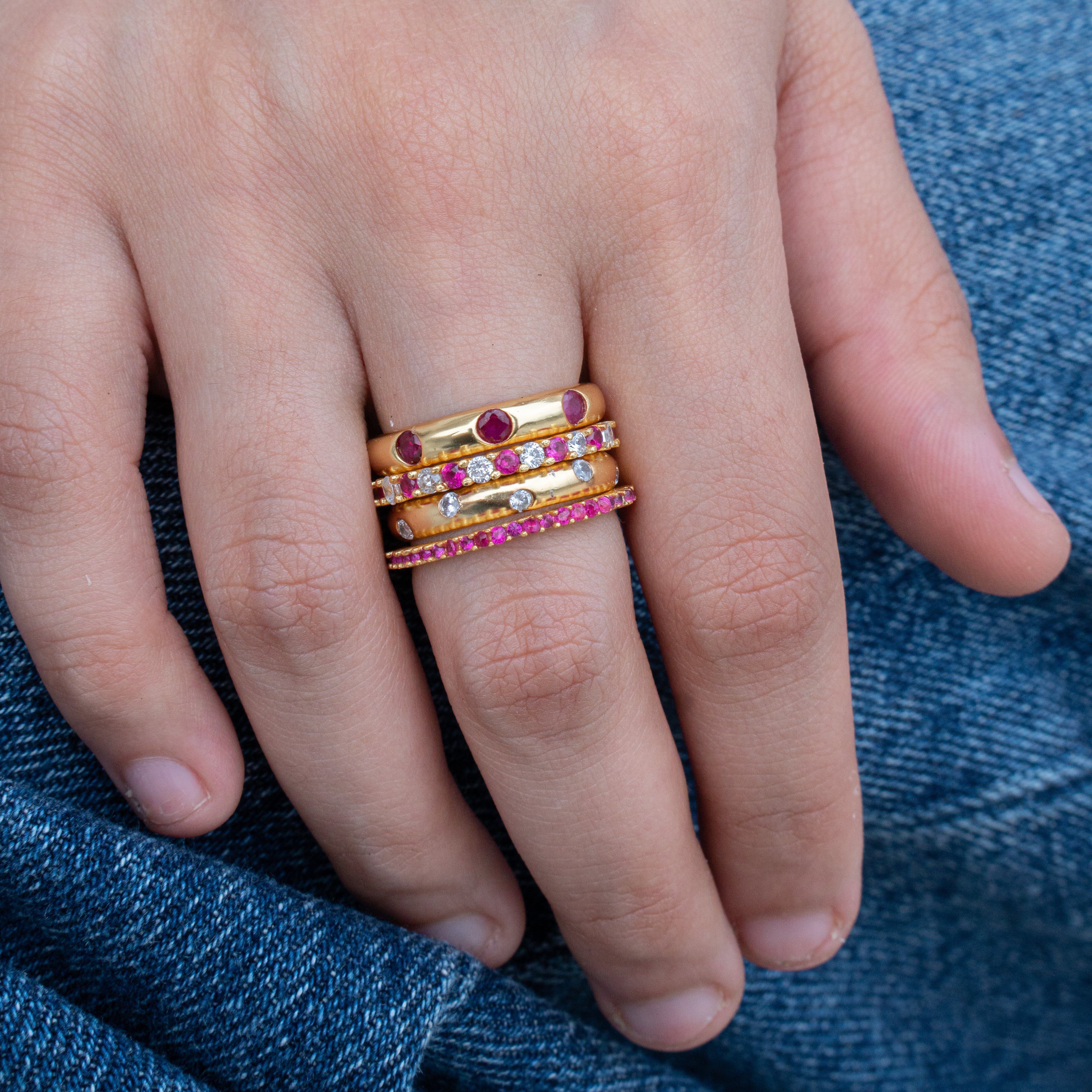 Pink aurora stack ring