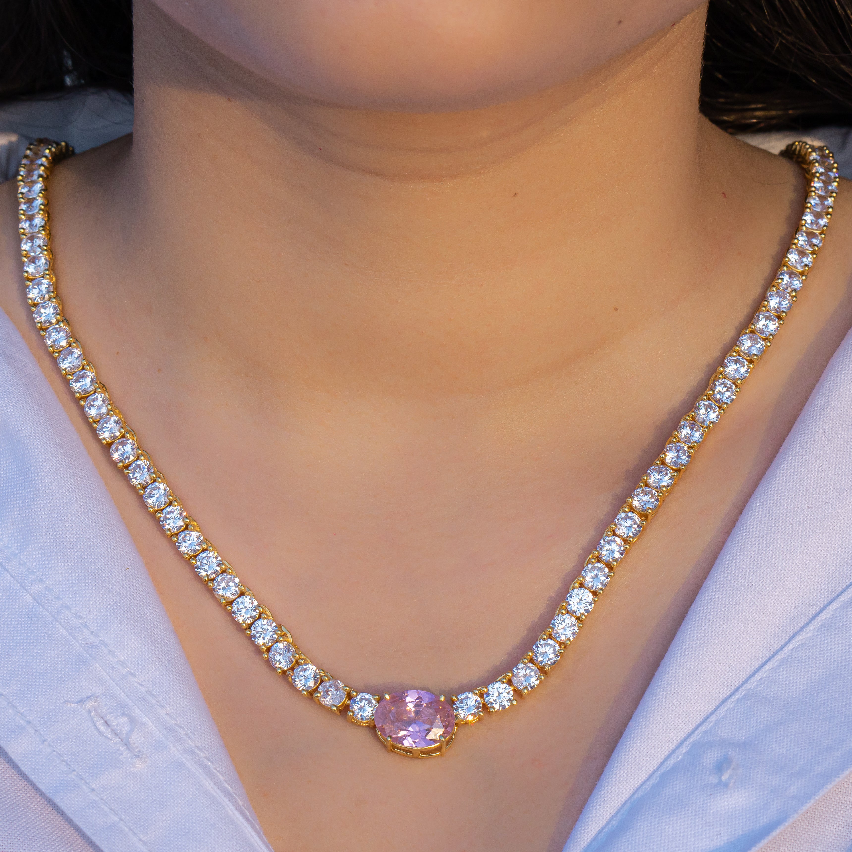 Blushstone center tennis necklace