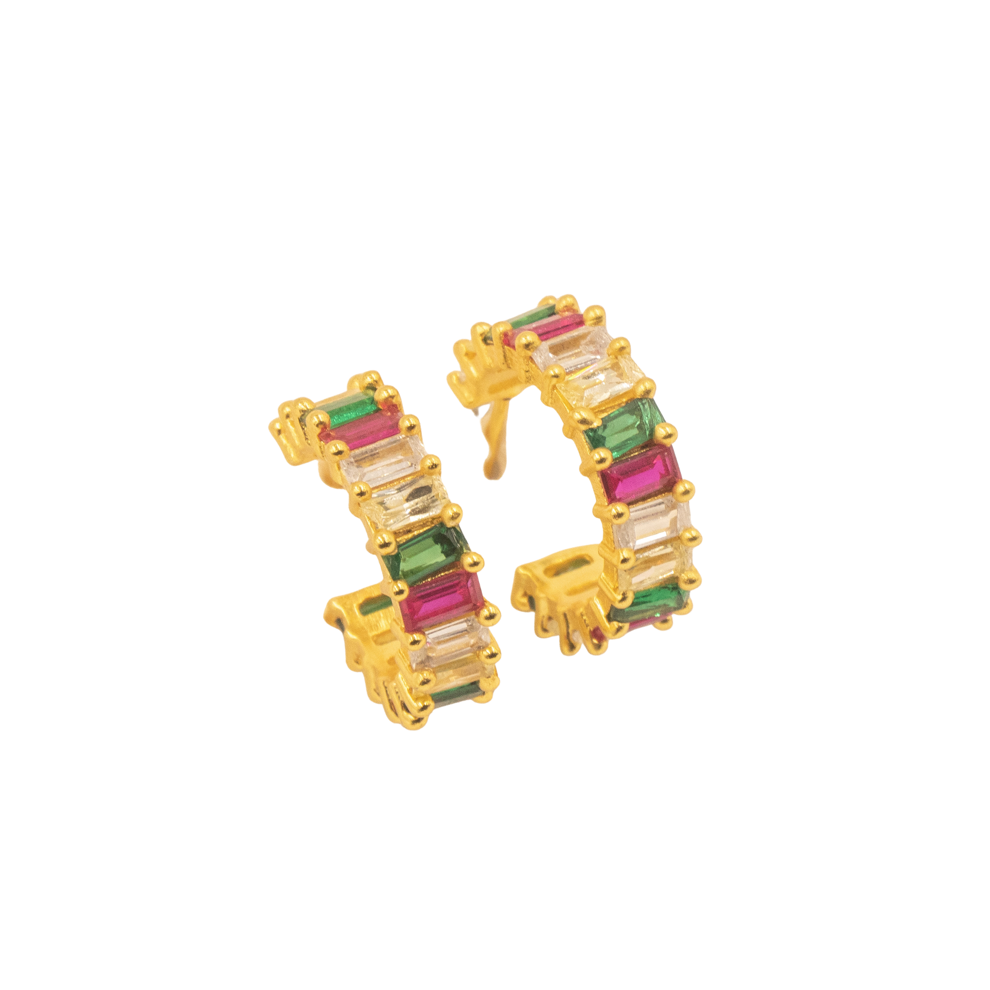 Multi colour baguette hoop earrings