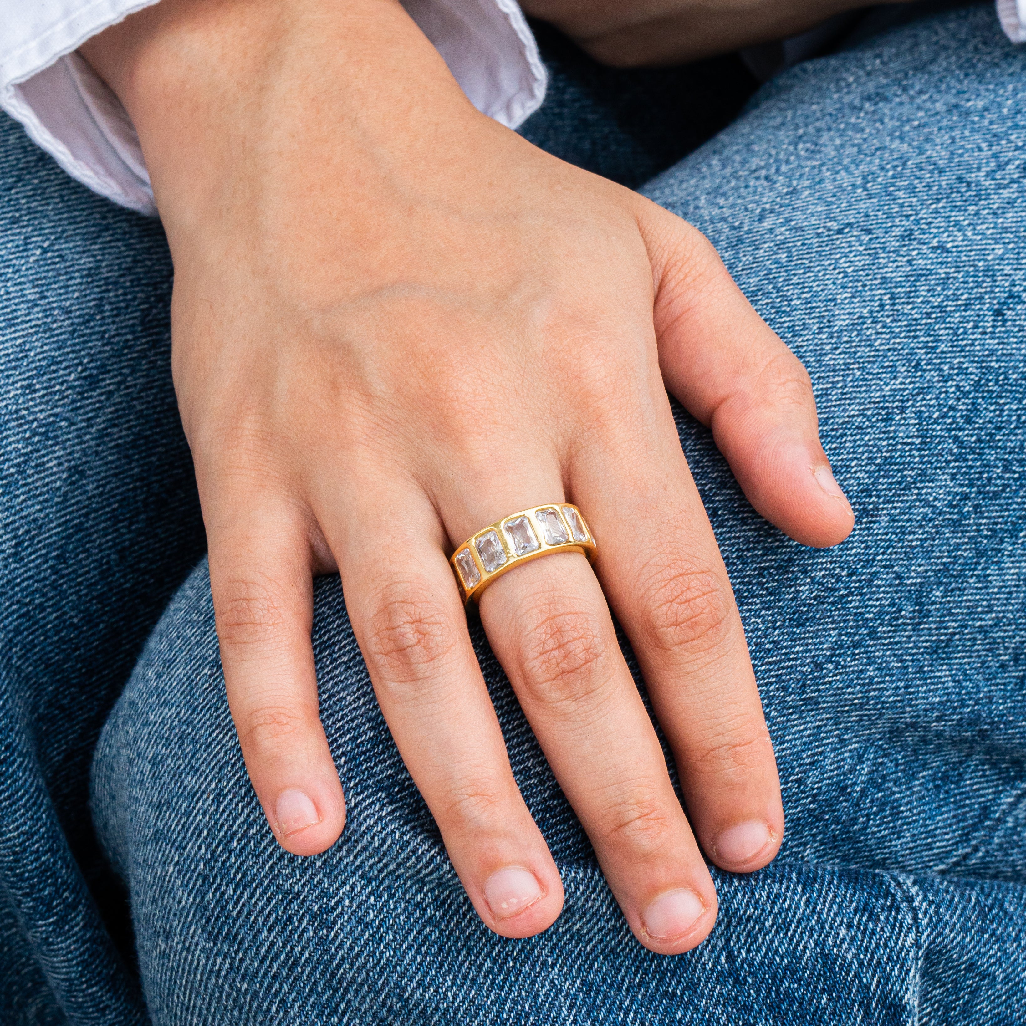 Emerald cut crystal ring