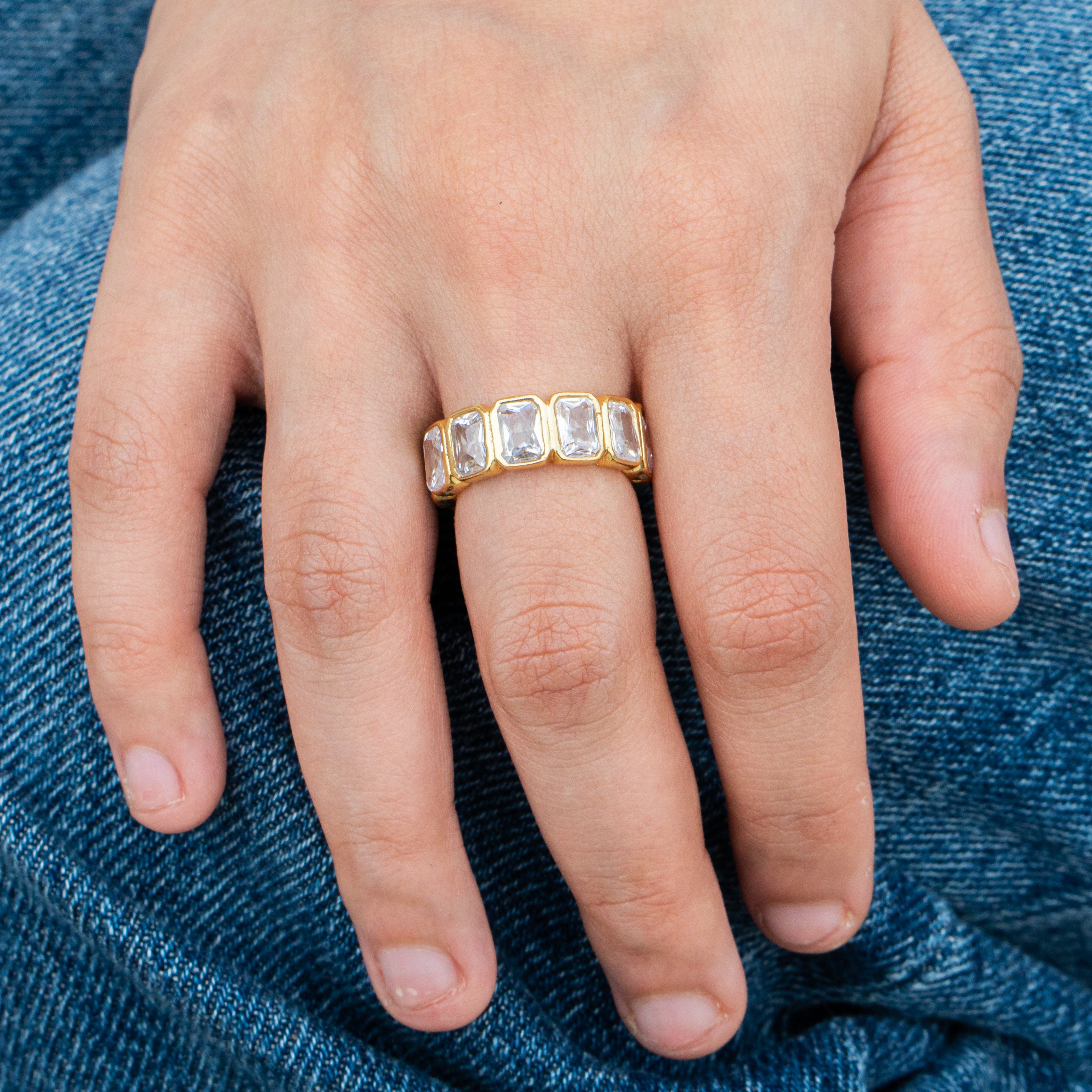 Emerald cut crystal ring