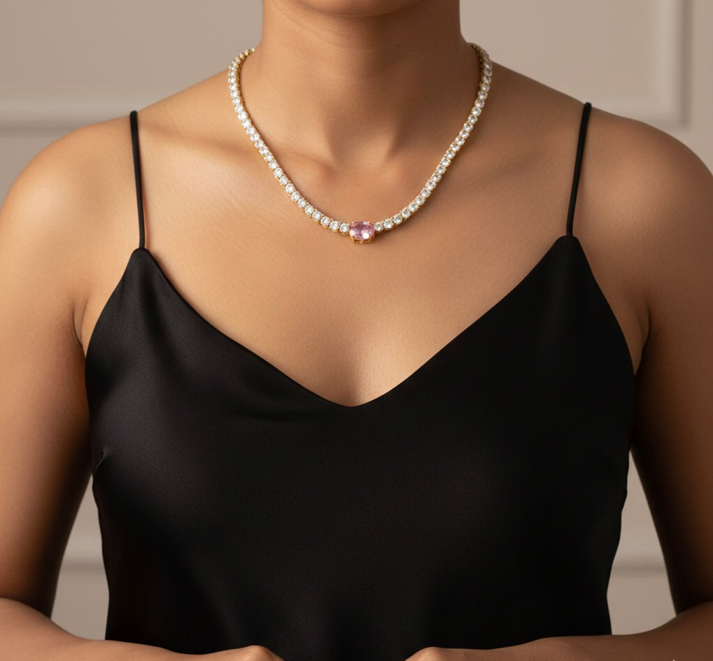 Blushstone center tennis necklace