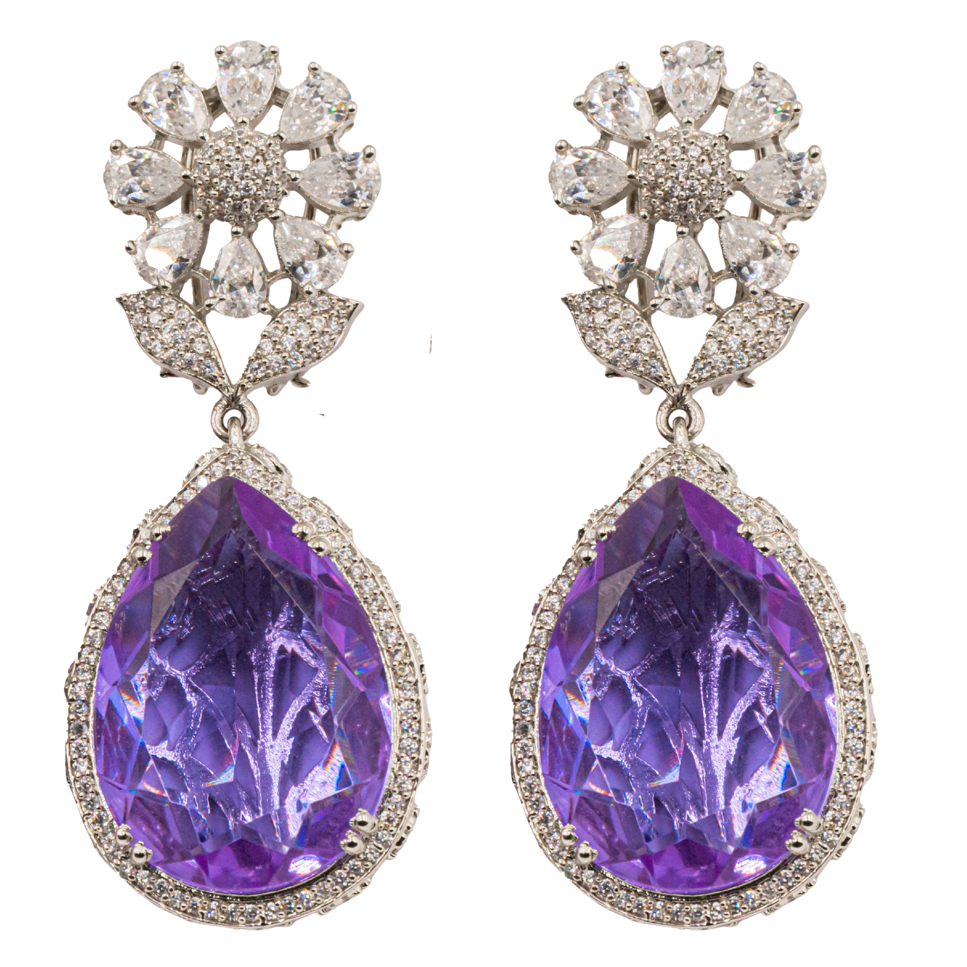 Lavender teardrop diamond earrings