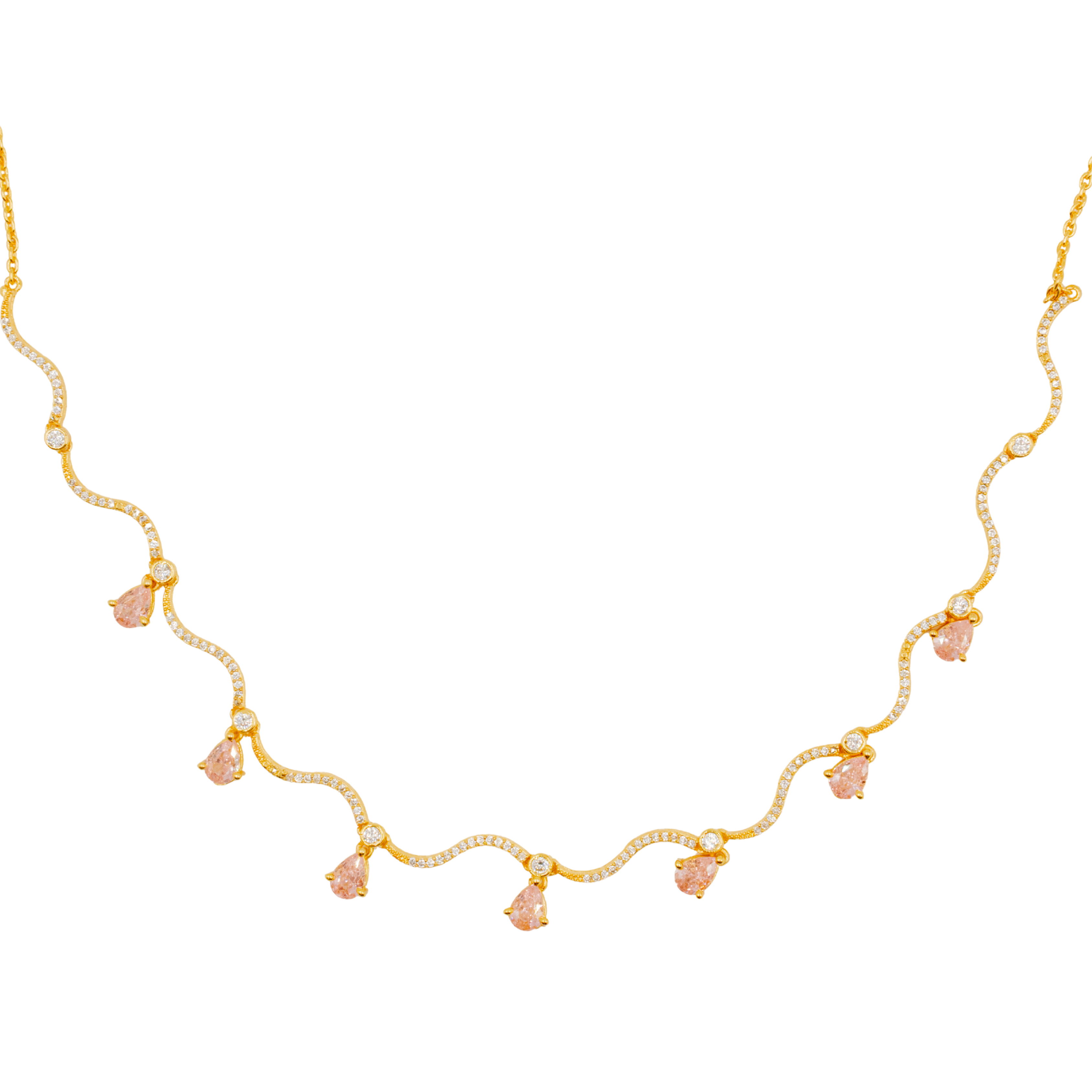 Wavy necklace with blush gems