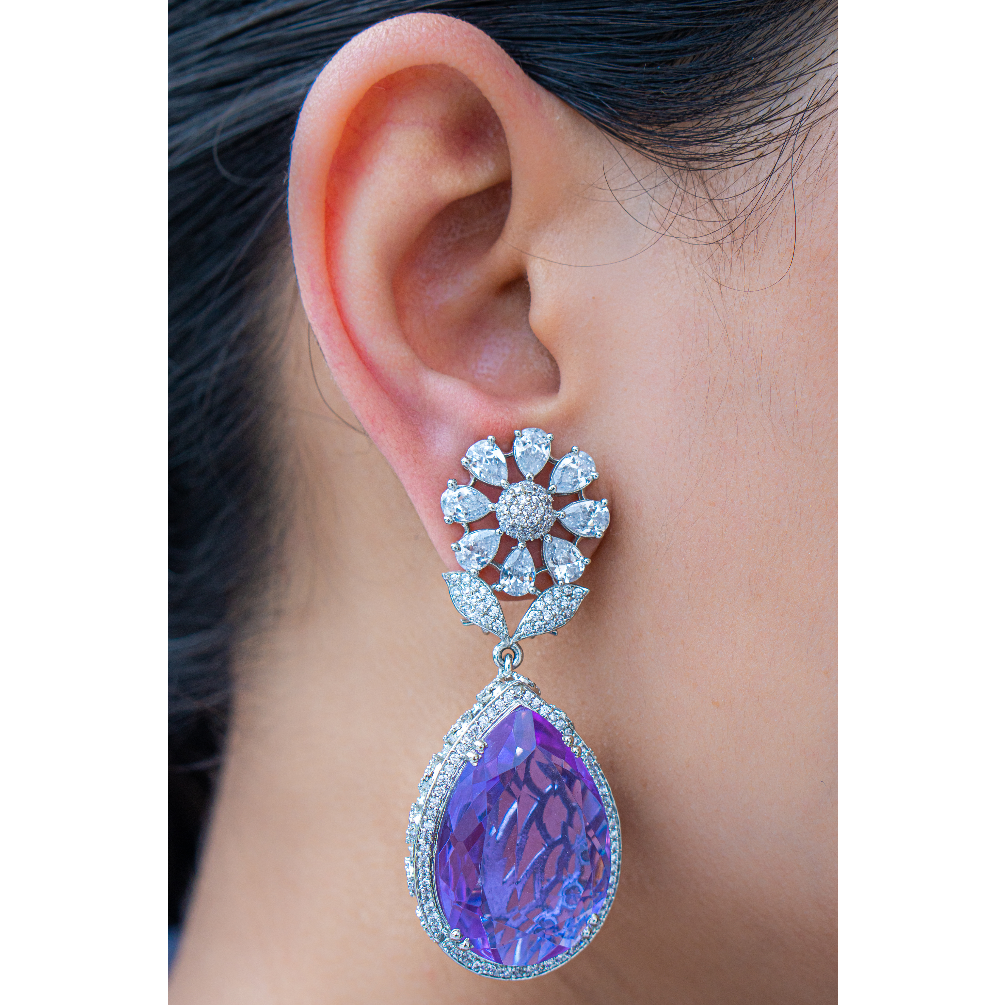 Lavender teardrop diamond earrings